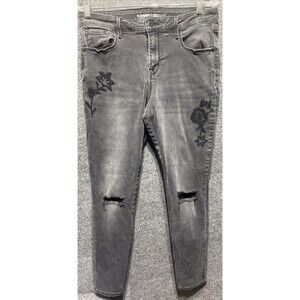 Old Navy Rockstar Jeans Size 12 Mid-Rise Black Faded Floral Distressed Skinny